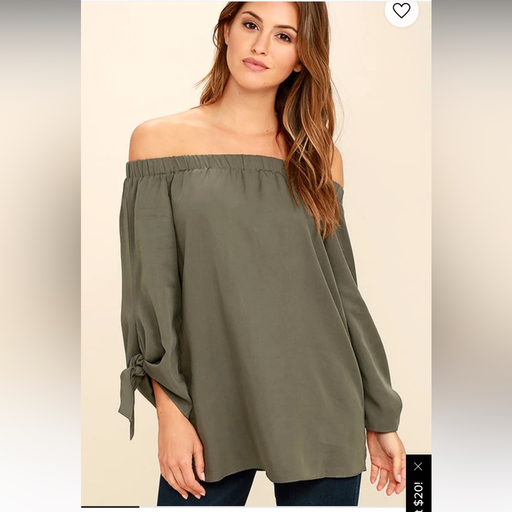 Wishlist off the shoulder sage green tie sleeve top -NWT’s